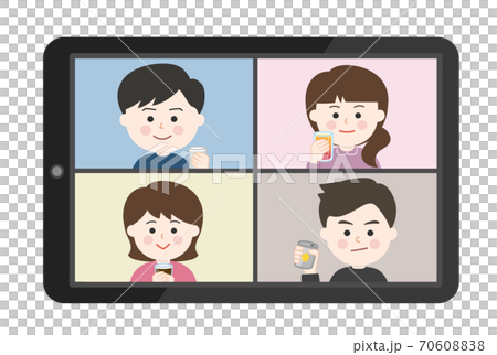オンライン飲み会をする友達イラスト オンライン飲み会をする友達イラスト 70608838