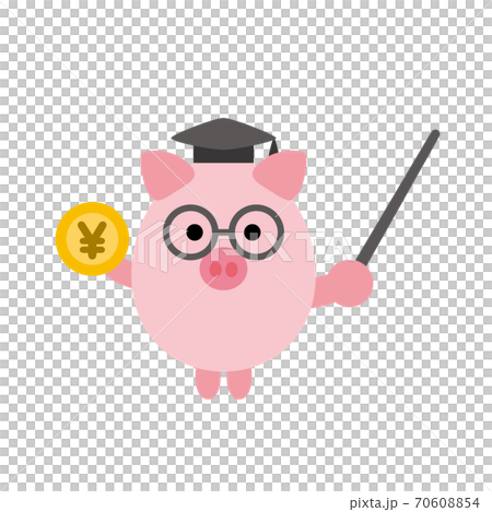指し棒を持ったメガネの貯金ブタ博士 キャラクターのイラスト素材