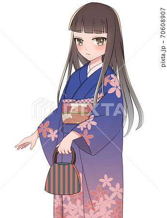 着物 振袖 を着た女の子8のイラスト素材
