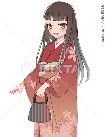 着物 振袖 を着た女の子2のイラスト素材