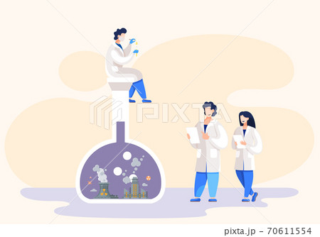 Scientists working in laboratory doing research, man making scientific experiments with dirty air Scientists working in laboratory doing research, man making scientific experiments with dirty air 70611554