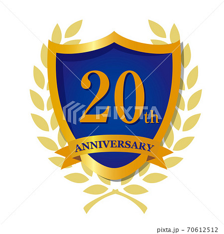 月桂樹のリースアニバーサリーの盾型青アイコン周年記念のイラスト素材