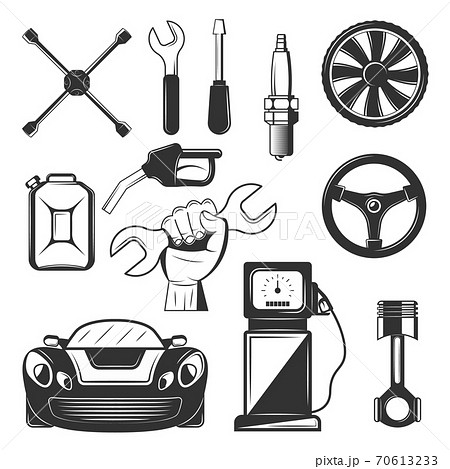 Vector vintage car service icons, symbols set 70613233