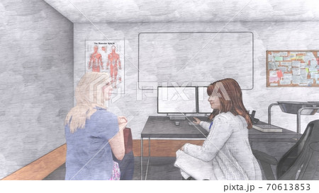 病院 診察室 人有り 女性 女医 イラスト7のイラスト素材