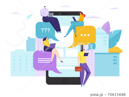 Chat with text in smartphone, online social media app vector illustration. Message bubble in phone, digital speech dialog. 70615686