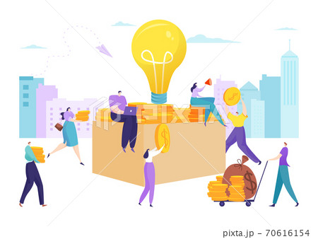 Business money investment and crowdfunding coin in box, vector illustration. Crowd donation and cooperation concept design. Business money investment and crowdfunding coin in box, vector illustration. Crowd donation and cooperation concept design. 70616154