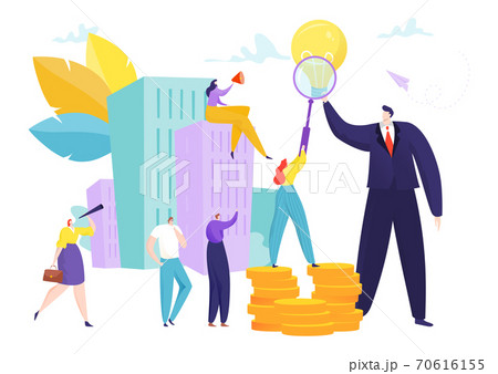 Business creative idea leader with team people, vector illustration. Success teamwork concept design, flat symbol bulb in company. 70616155