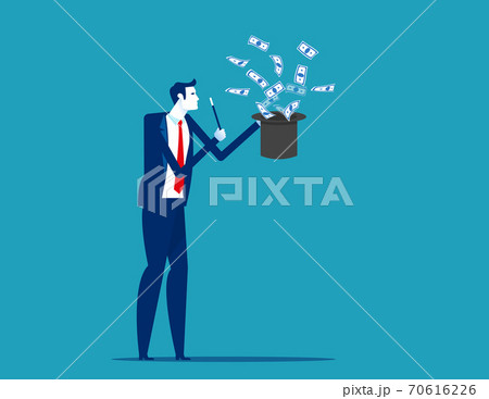 Magician making money from magic hat. Business Financial concept Magician making money from magic hat. Business Financial concept 70616226