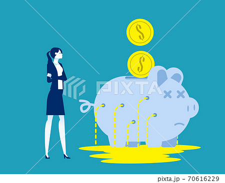 Business person with leaking piggy bank. Business financial vector 70616229