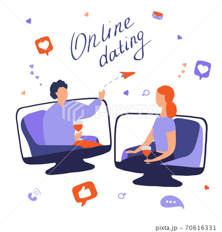 Online dating concept. Young woman and man talking Online dating concept. Young woman and man talking 70616331