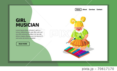 Girl Musician Instrument Performing Melody Vector Illustration 70617170