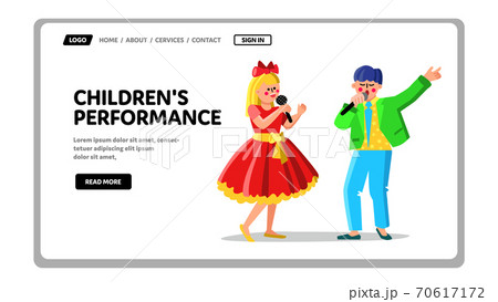 Children Performance Song In Microphone Vector Illustration Children Performance Song In Microphone Vector Illustration 70617172