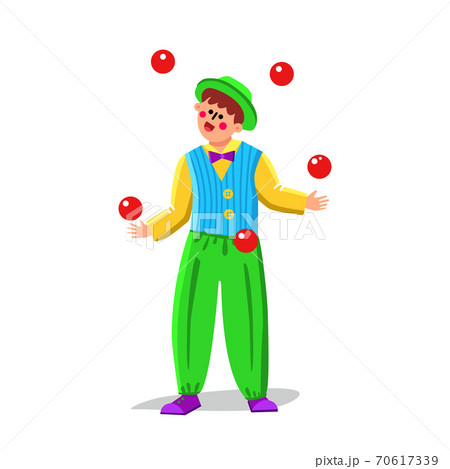 Juggler Clown Juggling Balls In Funny Suit Vectorのイラスト素材