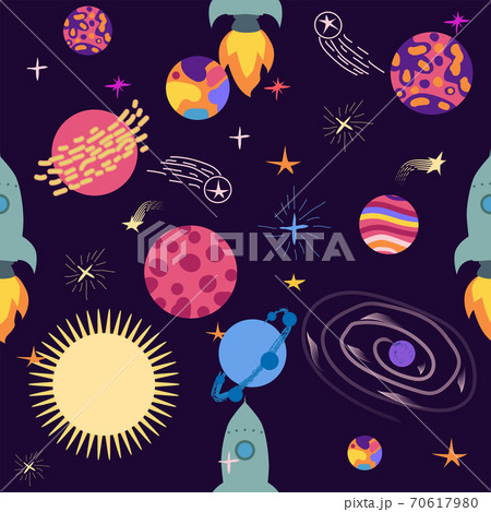 Seamless outer space ufo rocket science kids background pattern 70617980