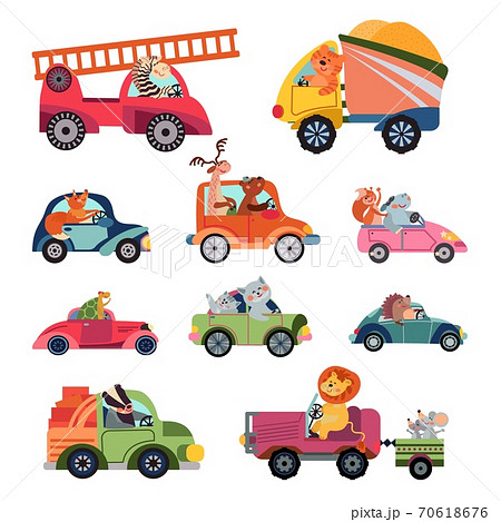 Animal car drivers. Cartoon kids vehicle, funny... - Stock Illustration  [70618676] - PIXTA