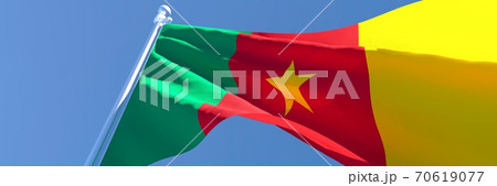 3D rendering of the national flag of Cameroon waving in the wind 70619077