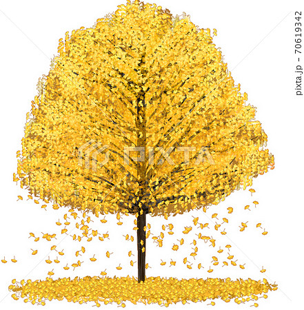 いちょうの葉っぱが舞う銀杏の木のイラスト素材