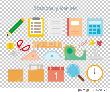 Stationery vector illustration set pencil clock notebook Stationery vector illustration set pencil clock notebook 70620373