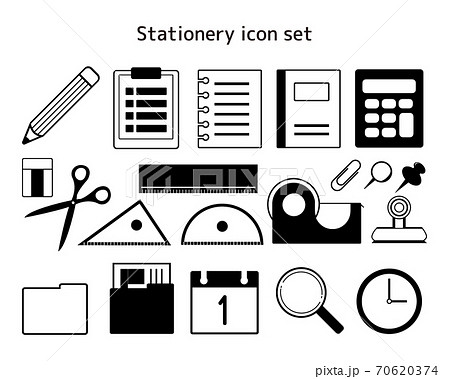 文房具のベクターイラストセット えんぴつ 時計 ノートのイラスト素材
