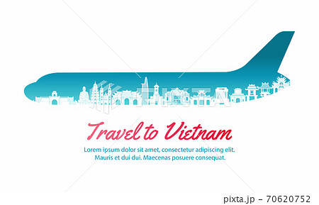 vietnam landmarks inside with plane shape in concept art by silhouette style,vector illustration 70620752