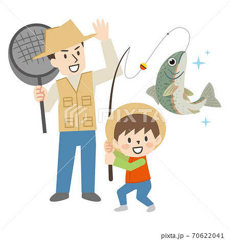 魚釣りをつる親子のイラスト素材
