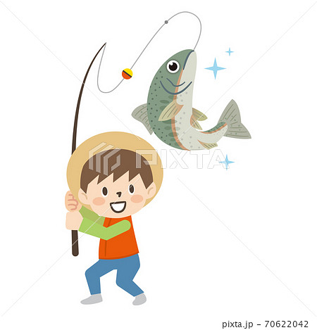 魚を釣る男の子のイラスト素材
