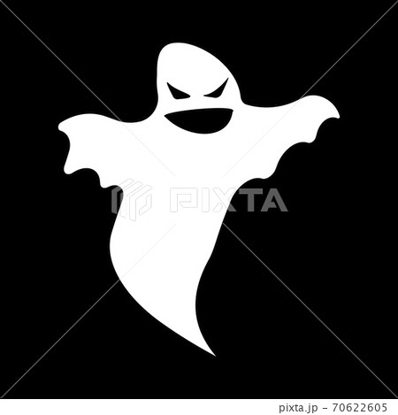 Ghost cute flat icon. White silhouette on blcak background. Vector Illustration. 70622605