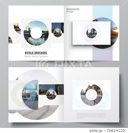 Vector layout of two covers templates for square bifold brochure, flyer, magazine, cover design, book design, brochure cover. Background template with rounds, circles for IT, technology. Minimal style Vector layout of two covers templates for square bifold brochure, flyer, magazine, cover design, book design, brochure cover. Background template with rounds, circles for IT, technology. Minimal style 70624120
