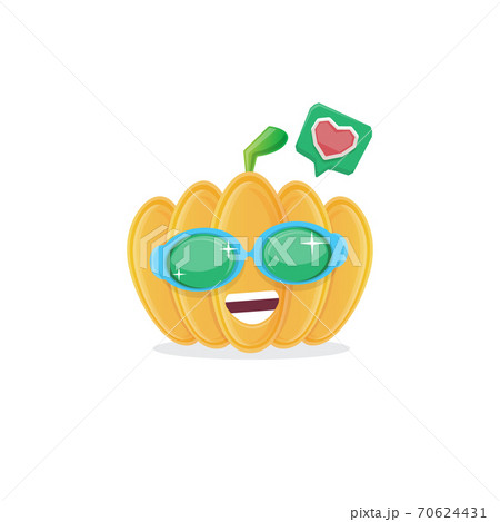 vector funny cartoon pumpkin character with sunglasses isolated on white background. funky smiling autumn vegetable character. Halloween cartoon smiling pumpkin 70624431