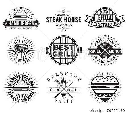 Grill Or q Vintage Label Badge Set Vector のイラスト素材