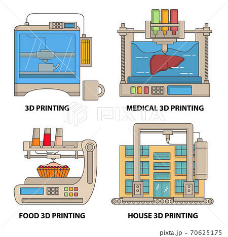 Vector 3d printer flat thin line icon set Vector 3d printer flat thin line icon set 70625175
