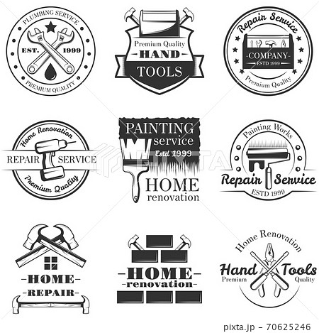 Vector set of vintage home repair labels, badges and logos 70625246