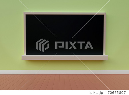 Empty black chalkboard hang on the wall, empty school room, back to school, Image for copy space, bill board wood frame for add text. 3d illustration 70625807