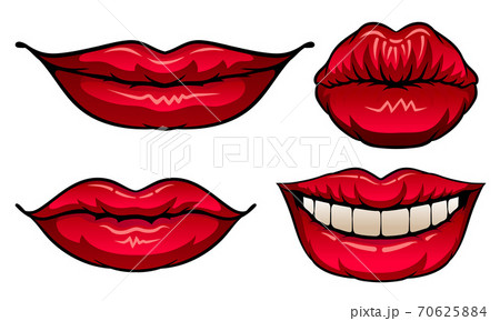 Red Upper and Lower Lips Closed and Showing Teeth in Smile Vector Set Red Upper and Lower Lips Closed and Showing Teeth in Smile Vector Set 70625884