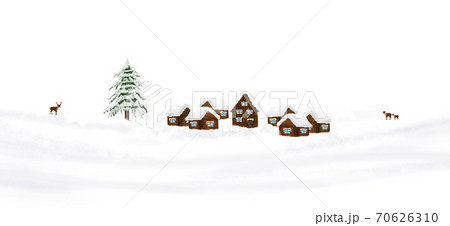 Winter village and deer on a white background 70626310