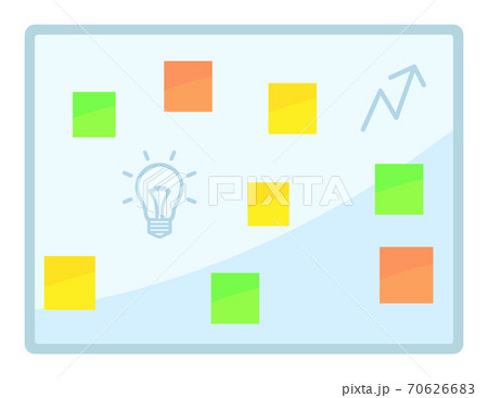 Vector isolated illustration of office board with colorful stickers, lamp bulb, growing arrow Vector isolated illustration of office board with colorful stickers, lamp bulb, growing arrow 70626683