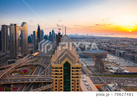 Dubai panorama at sunset, UAE 70627481