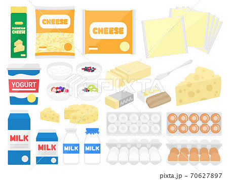 チーズや牛乳などの乳製品のイラストセットのイラスト素材