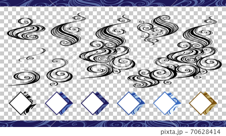 和風な波のシルエット素材とシームレスパターン イラスト 川の流れのイラスト素材