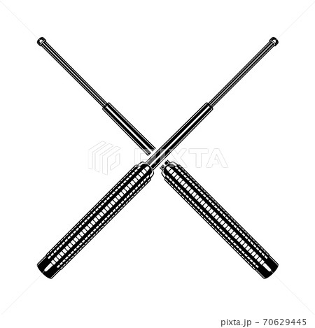 Monochrome crossed police baton illustration. Isolated vector template Monochrome crossed police baton illustration. Isolated vector template 70629445