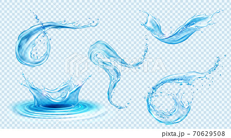 Vector set of blue clear water splashes 70629508