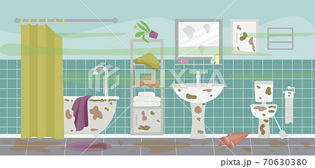 Dirty and messy bathroom interior with mud stains flat vector illustration. 70630380