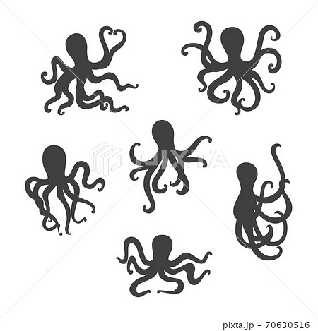 Set of sea octopus black silhouettes flat vector illustration isolated. 70630516