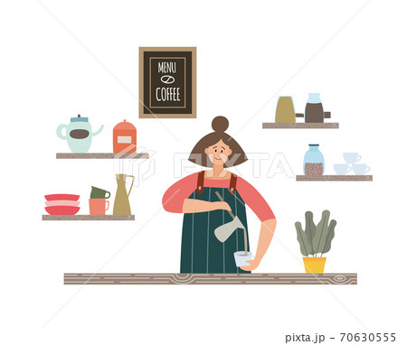 Flat isolated vector illustration of girl barista making coffee in coffee shop Flat isolated vector illustration of girl barista making coffee in coffee shop 70630555