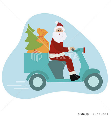 Vector Merry Christmas New Year Santa Motorbike 70630681