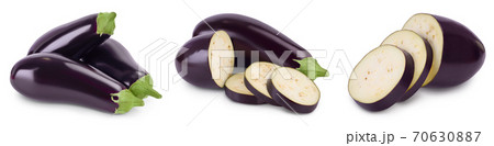 Eggplant or aubergine isolated on white background with clipping path and full depth of field. Set or collection 70630887