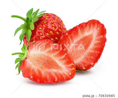 Strawberry and half isolated on white background. Fresh berry with clipping path and full depth of field Strawberry and half isolated on white background. Fresh berry with clipping path and full depth of field 70630985
