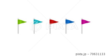 Colored flags. Colorful red festival symbol with green pennant blue map pointer map. 70631133