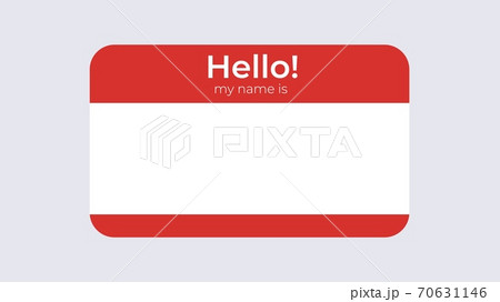 Hello badge name template. Business card identification with name of character attached red badge for presentation. 70631146