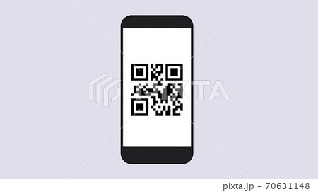Smartphone with qr code. Scanning of goods and applications with displaying information on screen. 70631148